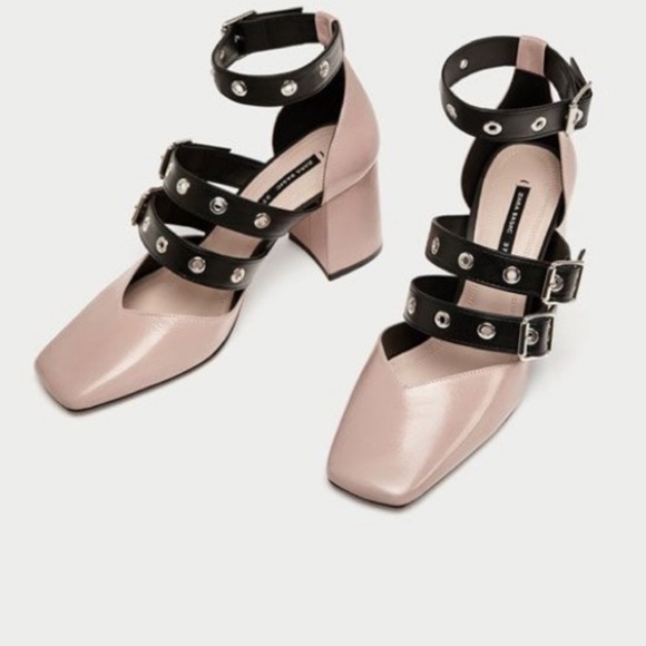 Zara || Black Blush Ballerina Square Toe Block Heel - Picture 5 of 7